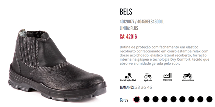 4045BELS4600LL Botina Pta Elast Couro Bico Plastico PU Bid Bracol