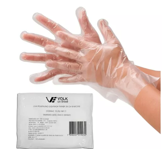 Luva Plastica Polietileno Com 100 Pecas Volk