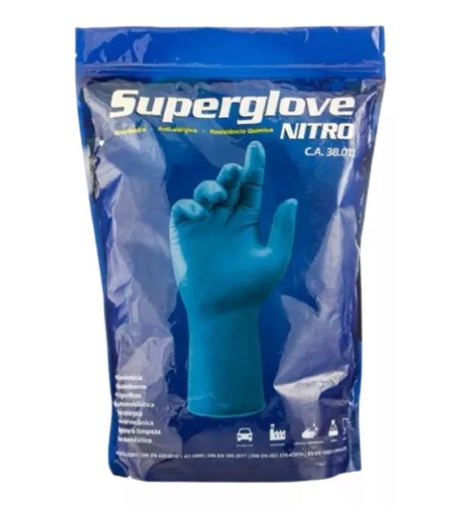 Luva Nitrilica S Glove Azul Anatomica E Ambidestra C/ 50 Unidades Supersafety