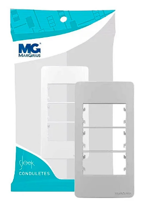 Placa P/ Condulete 3/4 3 Posto Horiz C/ Suporte Sleek Branco Margirius
