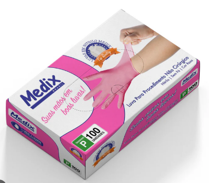Luva DE Procedimento Nitrilico Rosa Medix