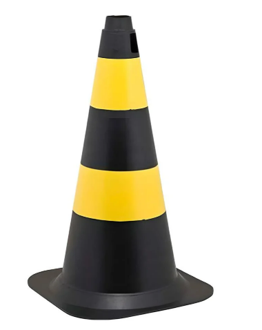 Cone Rigido Preto E Amarelo 50CM Plastcor
