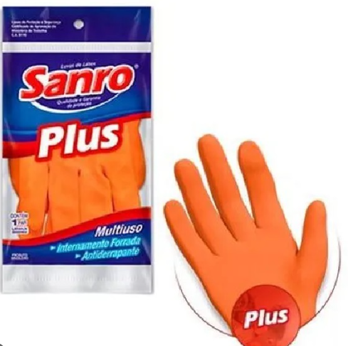 Luva DE Latex Sanro Plus Laranja