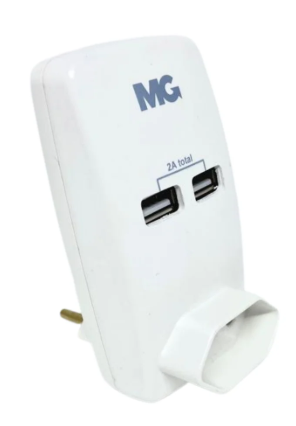 Adaptador Usb BR 2PT 250V 10A C/ 2 Tomadas Usb 2A Margirius