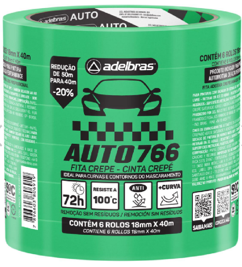 Fita Crepe Automotiva Mask 18X40M Verde Adelbras