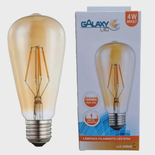 Lampada Bulbo St64 Filamento Led 4W Biv 2200K E27 Galaxy