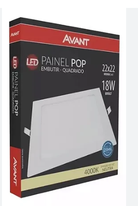 Plafon 18W Embutir Quadrado 22X22 4000K Neutro Avant
