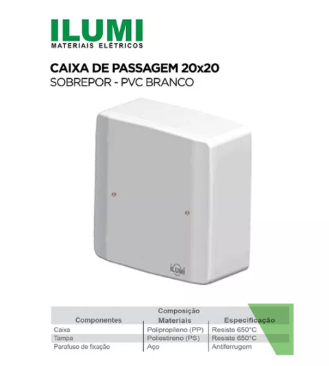 Caixa DE Passagem Sobrepor Pvc Bco 20X20 Ilumi