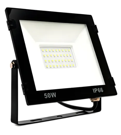 Refletor Led 50W Frio Carcaca Preto Luxe