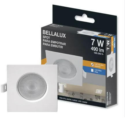 Spot Led 7W Quadrado Embutir 3000K 90X90MM Bellalux