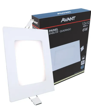 Plafon 6W Embutir Quadrado 6500K Avant 12X12