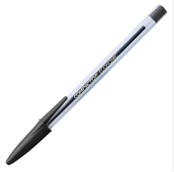 Caneta Esferografica Economic Cristal Preta CX C/100 1987004 Compactor