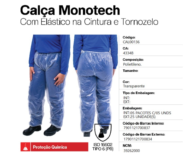 Calça Monotech Com Elastico E Capux Prevemax